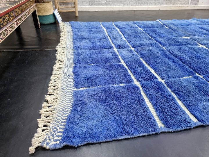 STUNNING MRIRT RUG, Handmade Moroccan Rug , Berber Rug, Tribal Rug, Area Wool Rug, Checkered Rug, Blue Wool Rug, Plain Rug, Grooved Rug