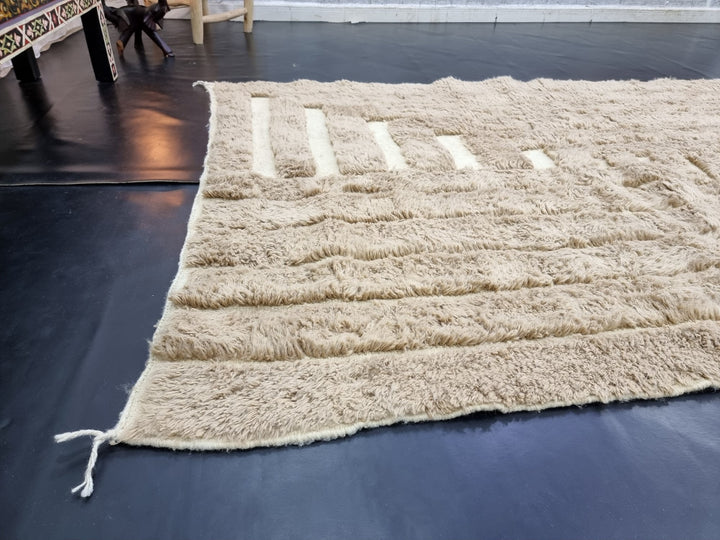 ORIGINAL BENIOURAIN RUG, Handmade Rug , Moroccan Rug, Dark Beige Rug, Beniourain Wool Rug, Berber Carpet, Tufted Rug, Abstract Fluffy Rug