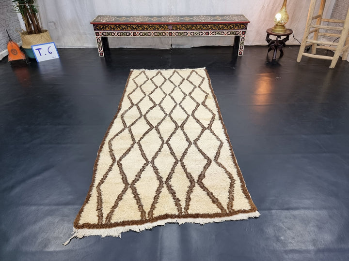 authentic  rug, moroccan  ,berber wool rug, geometric rug, white and brown  beni ouarain rug,area rug, sheep wool rug