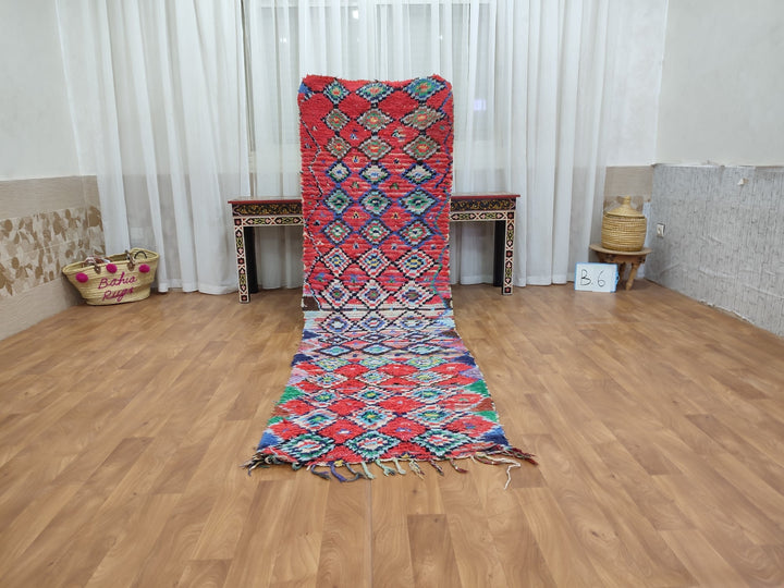 amazing moroccan rug,  berber runner rug, handmade woolcotton rug, tribal geometric rug, red and blue rug, authentic moroccan rug