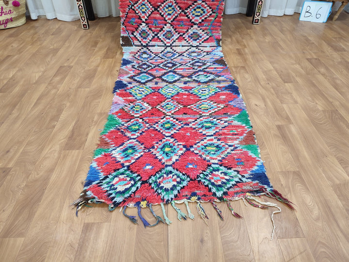 amazing moroccan rug,  berber runner rug, handmade woolcotton rug, tribal geometric rug, red and blue rug, authentic moroccan rug