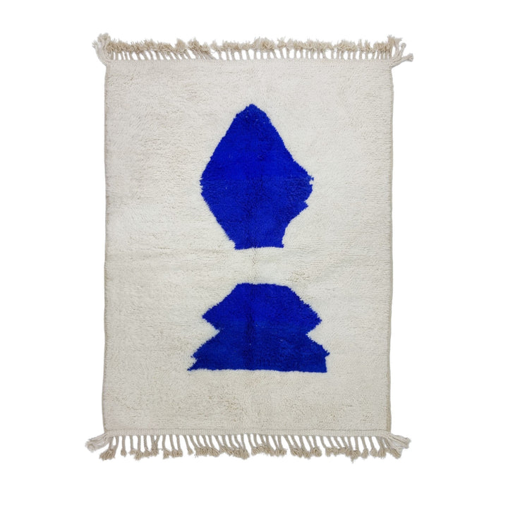 STUNNING BENIOURAIN RUG, Moroccan Rug , Royal Blue  White Rug, Tribal Rug, Berber Rug, Abstract Rug, Handwoven Rug, Area Rug, Wool Rug .