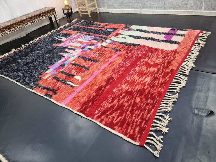 FANTASTIC MOROCCAN RUG, Beniourain Rug , Faded Red and Black Rug, AbstractRug, Handmade Wool Rug, Area Rug, Handwoven Rug, Berber Rug