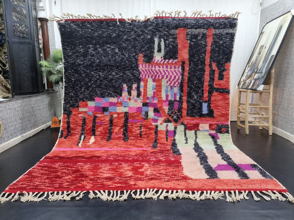 FANTASTIC MOROCCAN RUG, Beniourain Rug , Faded Red and Black Rug, AbstractRug, Handmade Wool Rug, Area Rug, Handwoven Rug, Berber Rug