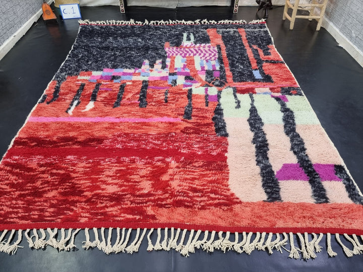 FANTASTIC MOROCCAN RUG, Beniourain Rug , Faded Red and Black Rug, AbstractRug, Handmade Wool Rug, Area Rug, Handwoven Rug, Berber Rug