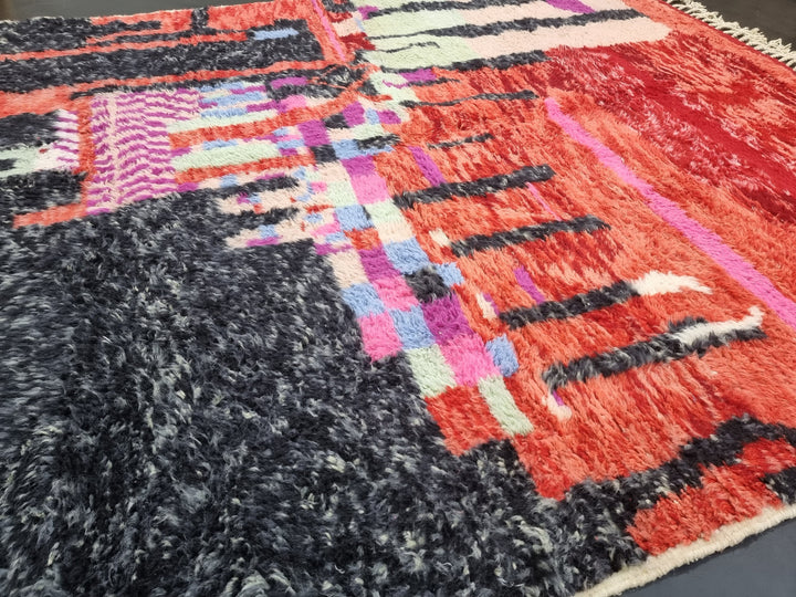 FANTASTIC MOROCCAN RUG, Beniourain Rug , Faded Red and Black Rug, AbstractRug, Handmade Wool Rug, Area Rug, Handwoven Rug, Berber Rug