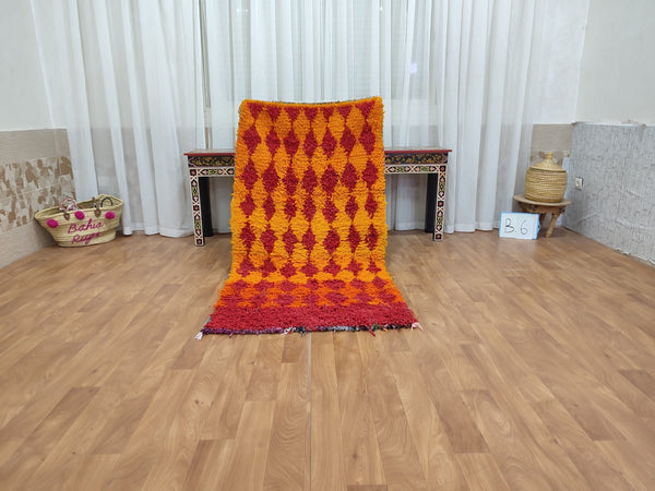 amazing moroccan rug,  handmade carpet, sheep woolcotton rug, berber orange and red rug,tribal geometric rug, moroccan handwoven rug