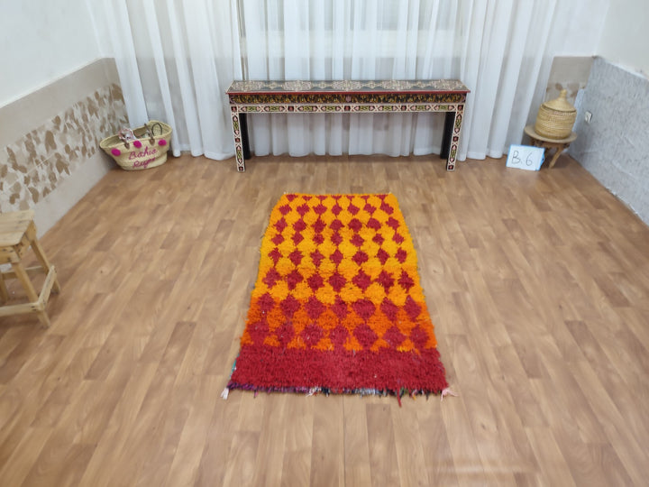 amazing moroccan rug,  handmade carpet, sheep woolcotton rug, berber orange and red rug,tribal geometric rug, moroccan handwoven rug