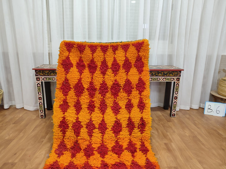 amazing moroccan rug,  handmade carpet, sheep woolcotton rug, berber orange and red rug,tribal geometric rug, moroccan handwoven rug