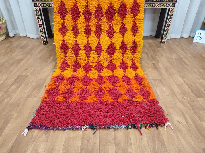 amazing moroccan rug,  handmade carpet, sheep woolcotton rug, berber orange and red rug,tribal geometric rug, moroccan handwoven rug