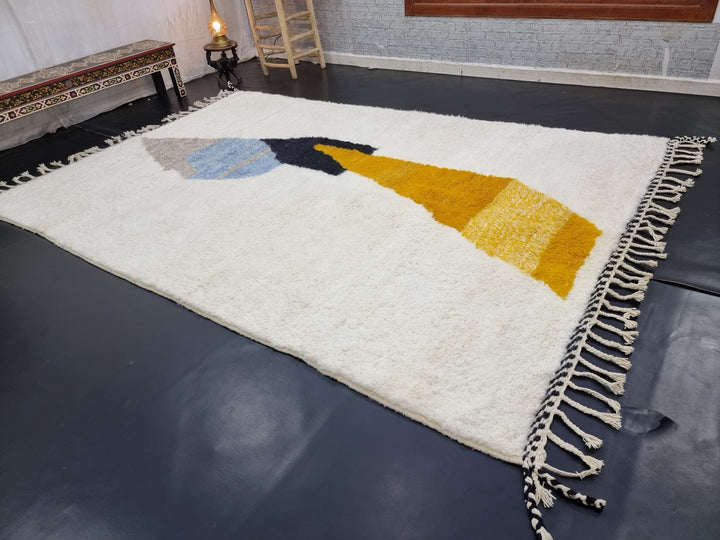 ARTISTIC BENIOURAIN RUG, Moroccan Rug , Yellow and Blue Rug, Wool Rug, Berber Rug, Abstract Rug, Handwoven Rug, Handmade Rug, Area Rug