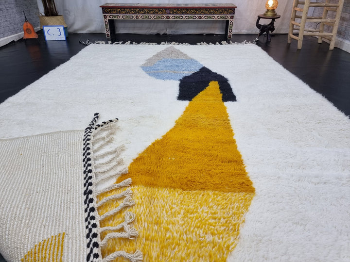 ARTISTIC BENIOURAIN RUG, Moroccan Rug , Yellow and Blue Rug, Wool Rug, Berber Rug, Abstract Rug, Handwoven Rug, Handmade Rug, Area Rug