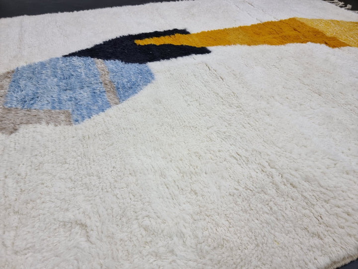 AMAZING BENIOURAIN RUG, Handmade Wool Rug, Yellow  Blue Rug, Berber Rug, Abstract Rug, Custom Rug, Area Rug, Handwoven rug, Sheep Wool Rug