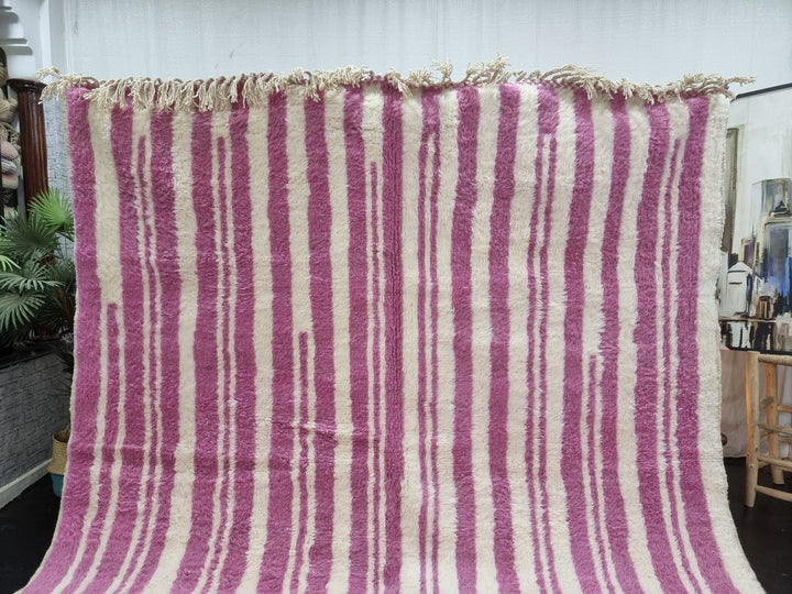 STUNNING BENIOURAIN RUG, Handmade Rug , Moroccan Rug, Striped Rug, Pink Rug, Berber Rug, Sheep Wool Rug, Unique Handwoven Rug, Area Rug.