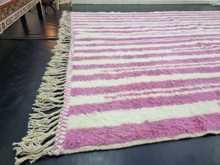 STUNNING BENIOURAIN RUG, Handmade Rug , Moroccan Rug, Striped Rug, Pink Rug, Berber Rug, Sheep Wool Rug, Unique Handwoven Rug, Area Rug.