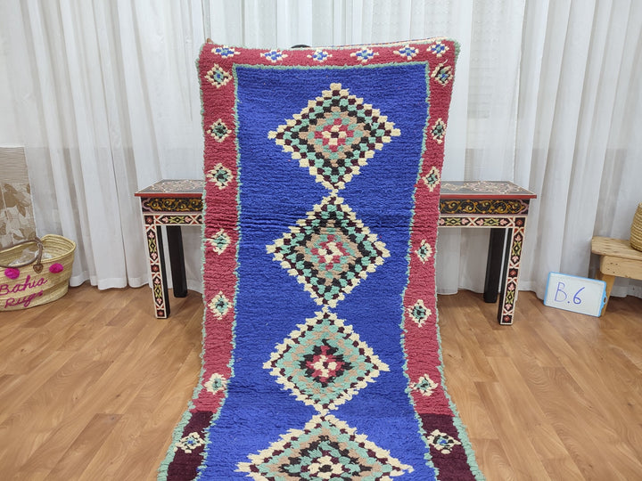 amazing moroccan rug,  handmade carpet, sheep wool runner rug, berber blue and turquoise rug,tribal geometric rug,bordered runner rug