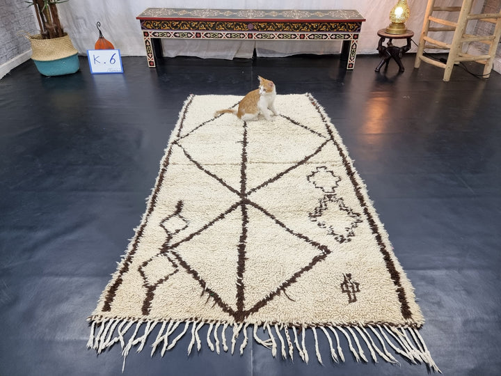 original  rug, moroccan  ,berber rug, geometric rug, white and brown rug,  beni ouarain rug, area rug, sheep wool rug