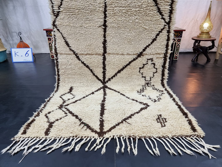 original  rug, moroccan  ,berber rug, geometric rug, white and brown rug,  beni ouarain rug, area rug, sheep wool rug