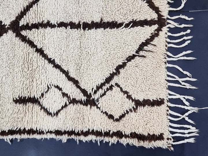 original  rug, moroccan  ,berber rug, geometric rug, white and brown rug,  beni ouarain rug, area rug, sheep wool rug