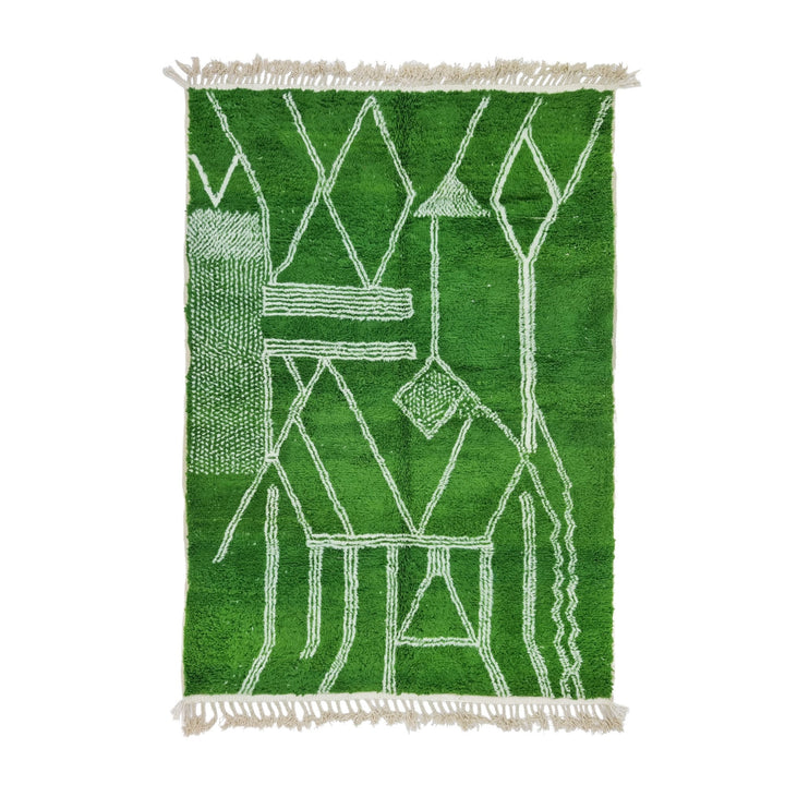 ARTISTIC BENIOURAIN RUG, Moroccan Rug , Grass Green  White Rug, Tribal Rug, Berber Rug, Abstract Rug, Handwoven Rug, Plain Rug, Area Rug