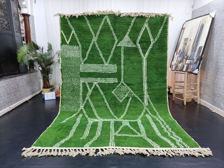 ARTISTIC BENIOURAIN RUG, Moroccan Rug , Grass Green  White Rug, Tribal Rug, Berber Rug, Abstract Rug, Handwoven Rug, Plain Rug, Area Rug