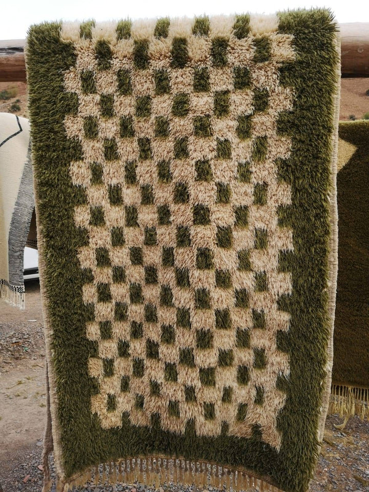 Made to order Mrirt rug, Wool rug,Moroccan rug, Checkered green rug, Tapis berbre, Beni ourain rug, Berbere rugs, Beniouarain rug