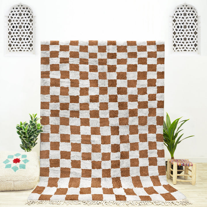 Brown Checkered Rug, Moroccan Shag Rug, Checkerboard Rug, Checkered , Checkered Area Rug