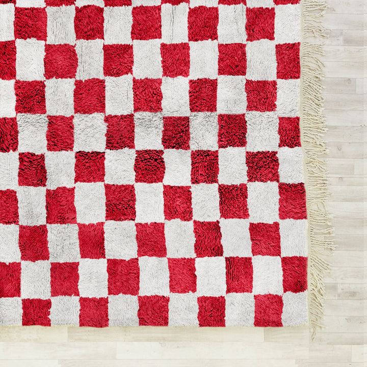 Custom Red Moroccan Rug, Beni Ourain Rug, Checkered Area Rug, Checkerboard Rug, Handmade Rug