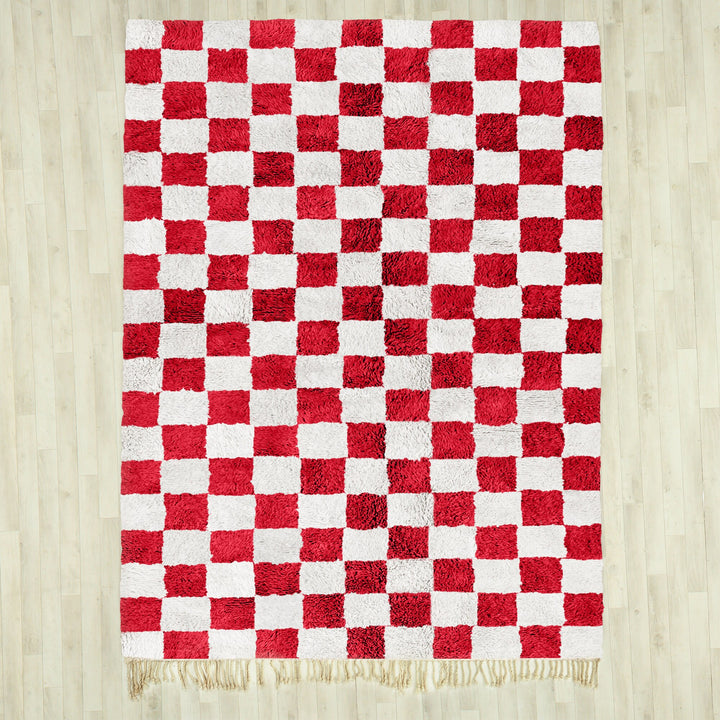 Custom Red Moroccan Rug, Beni Ourain Rug, Checkered Area Rug, Checkerboard Rug, Handmade Rug