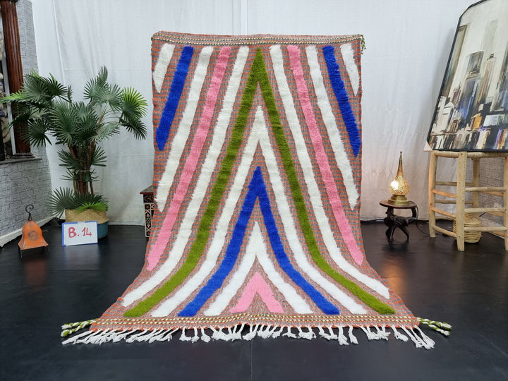 PRETTY BENIOURAIN RUG, Handmade Rug , Blue And Pink Rug, Berber Rug, Striped Rug, Tribal Rug, Area Rug, Handwoven rug, Funky Wool Rug