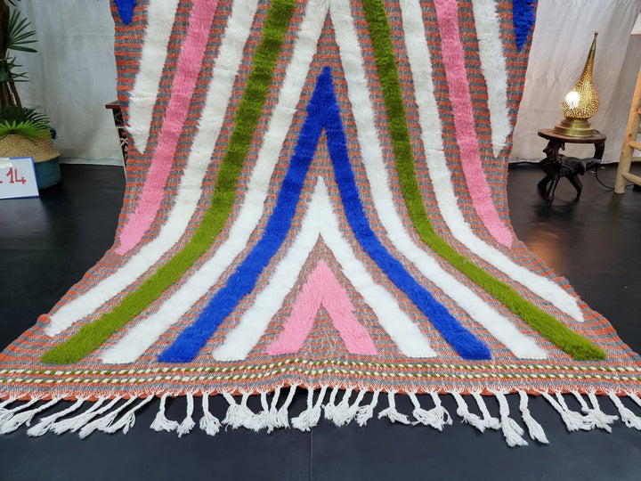 PRETTY BENIOURAIN RUG, Handmade Rug , Blue And Pink Rug, Berber Rug, Striped Rug, Tribal Rug, Area Rug, Handwoven rug, Funky Wool Rug