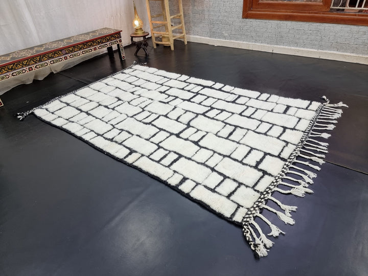 PRETTY MOROCCAN RUG, Handmade Rug , Black  White Rug, BerberRug, Checkered Rug, Black Rug, Area Rug, Beniourain rug, Checkerboard Rug