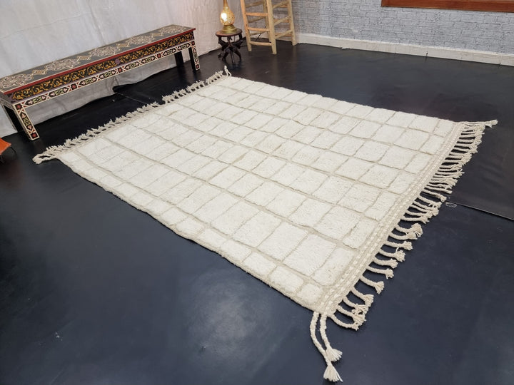 STUNNING MOROCCAN RUG, Beniourain Rug , Off White Rug, Checkered Rug, Handmade Rug, Area Rug, Handwoven Rug, Berber Rug, Tufted Wool Rug