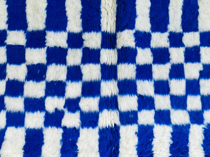 Blue BENIOURAIN RUG, Moroccan Handmade Carpet, Blue  White Rug, Berber Wool Rug, Checkered Rug, Checkerboard Rug, Bohemian Rug 