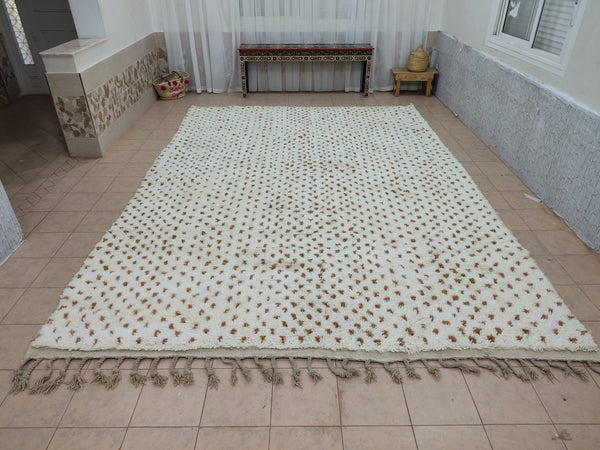 AMAZING CUSTOM RUG, Moroccan Beni Ourain Carpet, Handmade Berber Rug, Sheep Wool Rug, Authentic Dotted Rug, White And Brown Rug, Beni Carpet