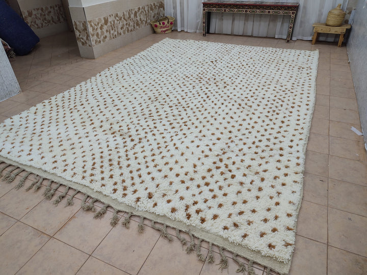 AMAZING CUSTOM RUG, Moroccan Beni Ourain Carpet, Handmade Berber Rug, Sheep Wool Rug, Authentic Dotted Rug, White And Brown Rug, Beni Carpet