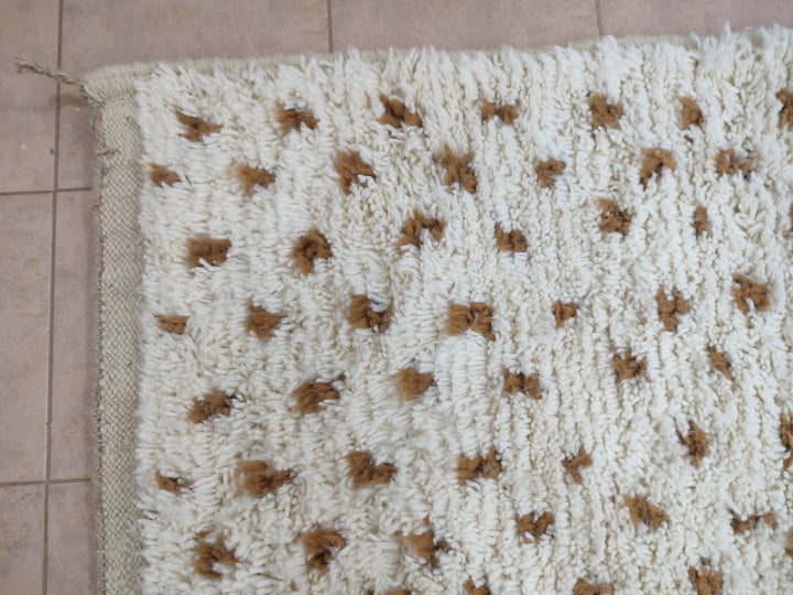 AMAZING CUSTOM RUG, Moroccan Beni Ourain Carpet, Handmade Berber Rug, Sheep Wool Rug, Authentic Dotted Rug, White And Brown Rug, Beni Carpet