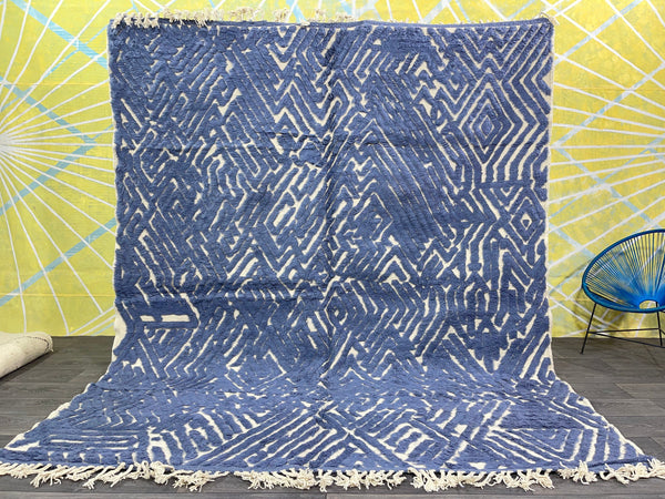 Blue Moroccan Rug  FT  Authentic Beni Ourain Rug , Tued Berber Rug