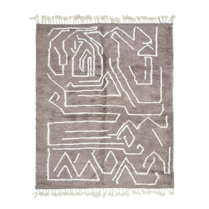 CUTE BENIOURAIN RUG, Moroccan Berber , Azilal Rug, Abstract Rug, Handmade Wool Rug, Brown  White Rug, Handwoven Rug, Sheep Wool Rug