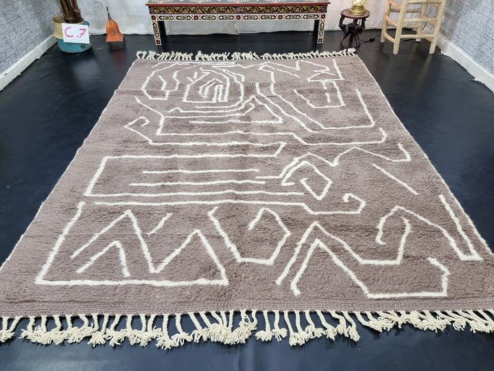 CUTE BENIOURAIN RUG, Moroccan Berber , Azilal Rug, Abstract Rug, Handmade Wool Rug, Brown  White Rug, Handwoven Rug, Sheep Wool Rug