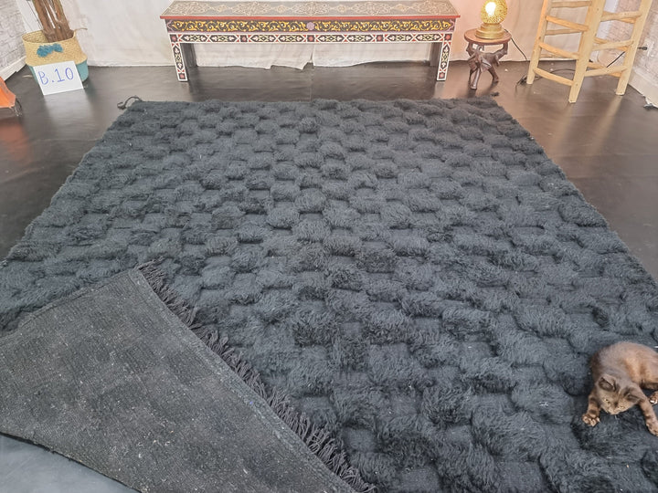 AMAZING BENIOURAIN RUG, Handmade Wool Rug, Tufted Black Rug, Berber Rug, Checkered Rug, Tribal Rug, Area Rug, Handwoven rug, Sheep Wool Rug