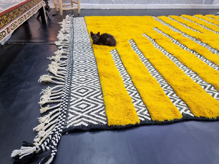 UNIQUE BENIOURAIN RUG, Handmade Rug , Moroccan Rug, Mustard Rug, Beniourain Wool Rug, Berber Rug, Tufted Rug, Navajo Fluffy Rug, Area Rug