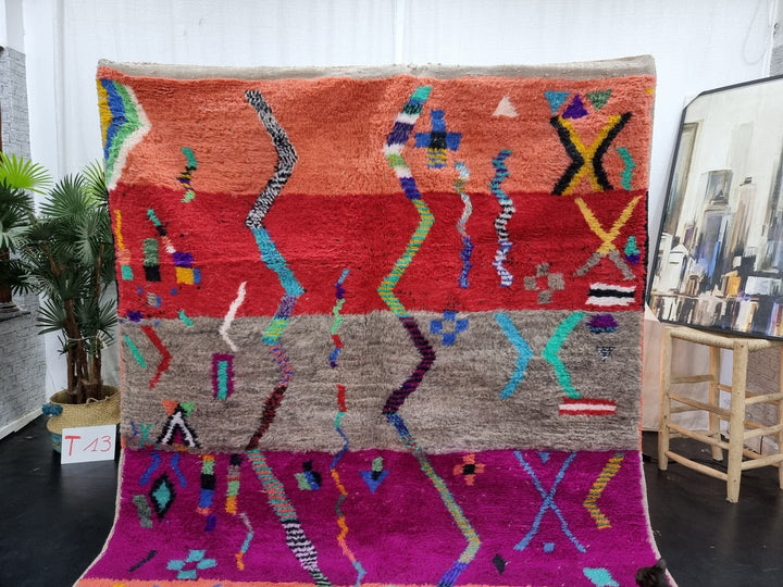 VIBRANT BENIOURAIN RUG, Moroccan Rug , Funky Rug, Abstract Rug, Berber Rug, Handmade Rug, Red Wool Rug, Handwoven Rug, Area Rug, Boho Rug