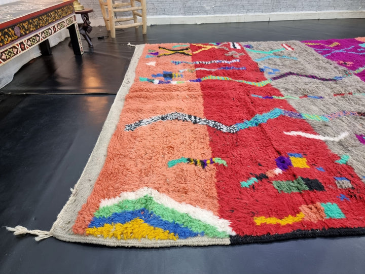 VIBRANT BENIOURAIN RUG, Moroccan Rug , Funky Rug, Abstract Rug, Berber Rug, Handmade Rug, Red Wool Rug, Handwoven Rug, Area Rug, Boho Rug