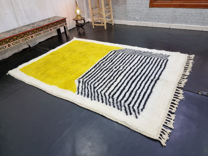 ELEGANT BENIOUARAIN RUG, Moroccan Handmade Carpet , Abstract Carpet, Tribal Rug, Berber Rug, Yellow Rug, Area rug, Handwoven Wool Carpet