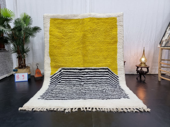 ELEGANT BENIOUARAIN RUG, Moroccan Handmade Carpet , Abstract Carpet, Tribal Rug, Berber Rug, Yellow Rug, Area rug, Handwoven Wool Carpet