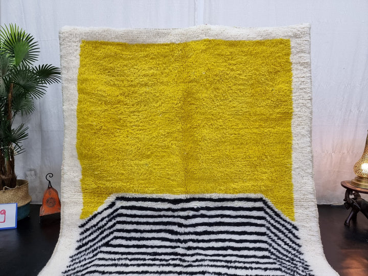 ELEGANT BENIOUARAIN RUG, Moroccan Handmade Carpet , Abstract Carpet, Tribal Rug, Berber Rug, Yellow Rug, Area rug, Handwoven Wool Carpet