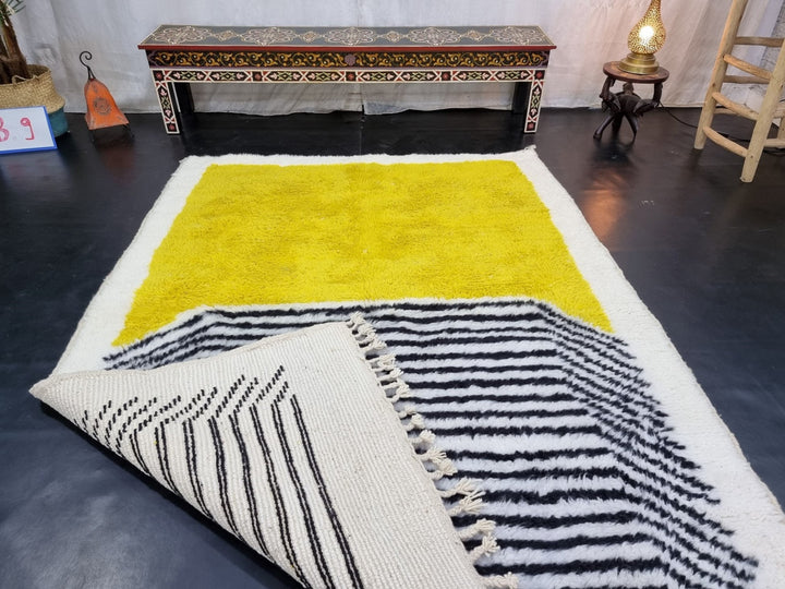 ELEGANT BENIOUARAIN RUG, Moroccan Handmade Carpet , Abstract Carpet, Tribal Rug, Berber Rug, Yellow Rug, Area rug, Handwoven Wool Carpet