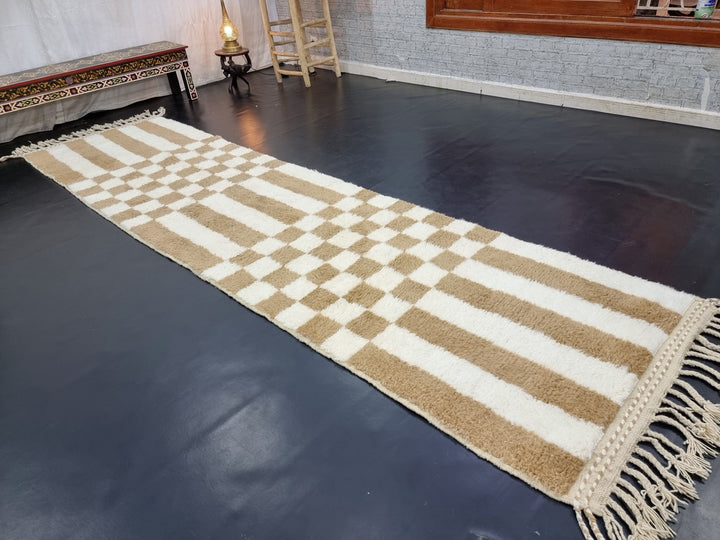 BENI OUARAIN RUG, Gorgeous Moroccan Rug , Wool Rug, Checkered Rug, Authentic Wool Carpet,Dark Beige Rug, Handmade Checks Rug, Area Rug