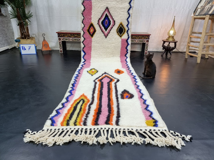 FABULOUS BENIOURAIN RUG, Handmade Rug , Moroccan Carpet, Pink Rug, Berber Rug, Geometric White Wool Carpet, Handwoven Wool rug, Area rug